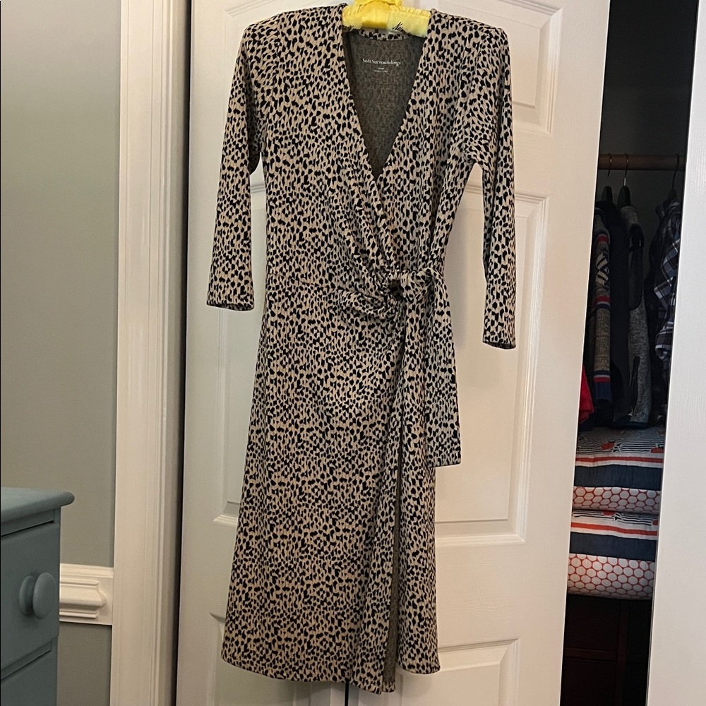 Soft Surroundings Taupe and Black Leopard Print Wrap Dress